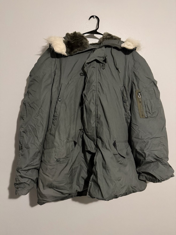 Vintage 70s N-3B Parka Quilted Fur Liner Olive Green Military Coat Xl