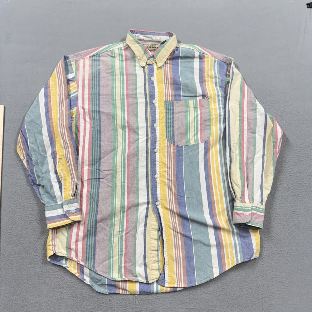 Vintage Arizona Jean Company Shirt Mens Large Multicolor Stripe Long Sleeve 90s