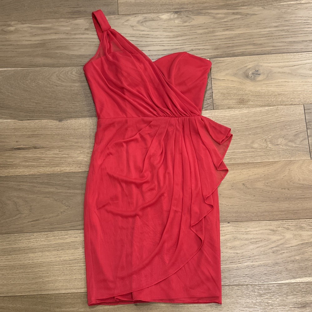 Cache Red One Shoulder Bodycon Dress Ruched Cocktail Party USA Made Size 4