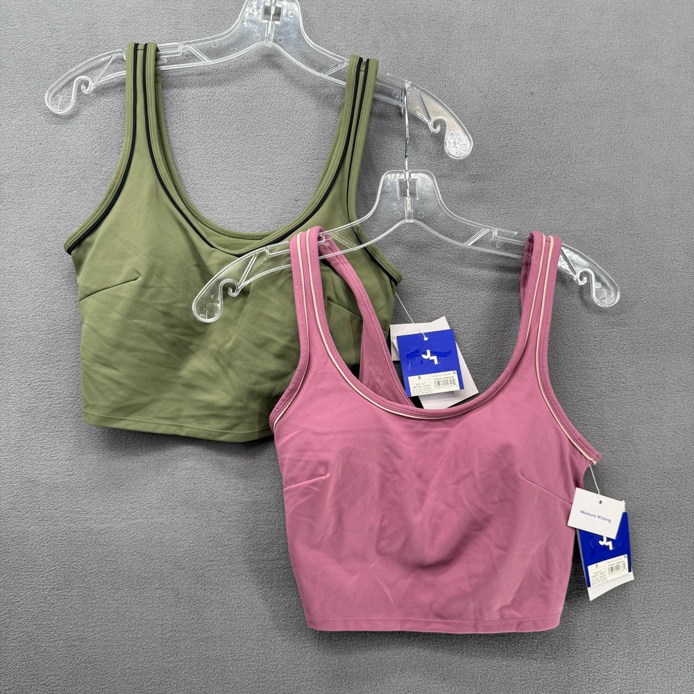 Lot Of 2 JoyLab Sports Bra Womens S Pink Deep Sage Moisture Wicking Stretch NWT