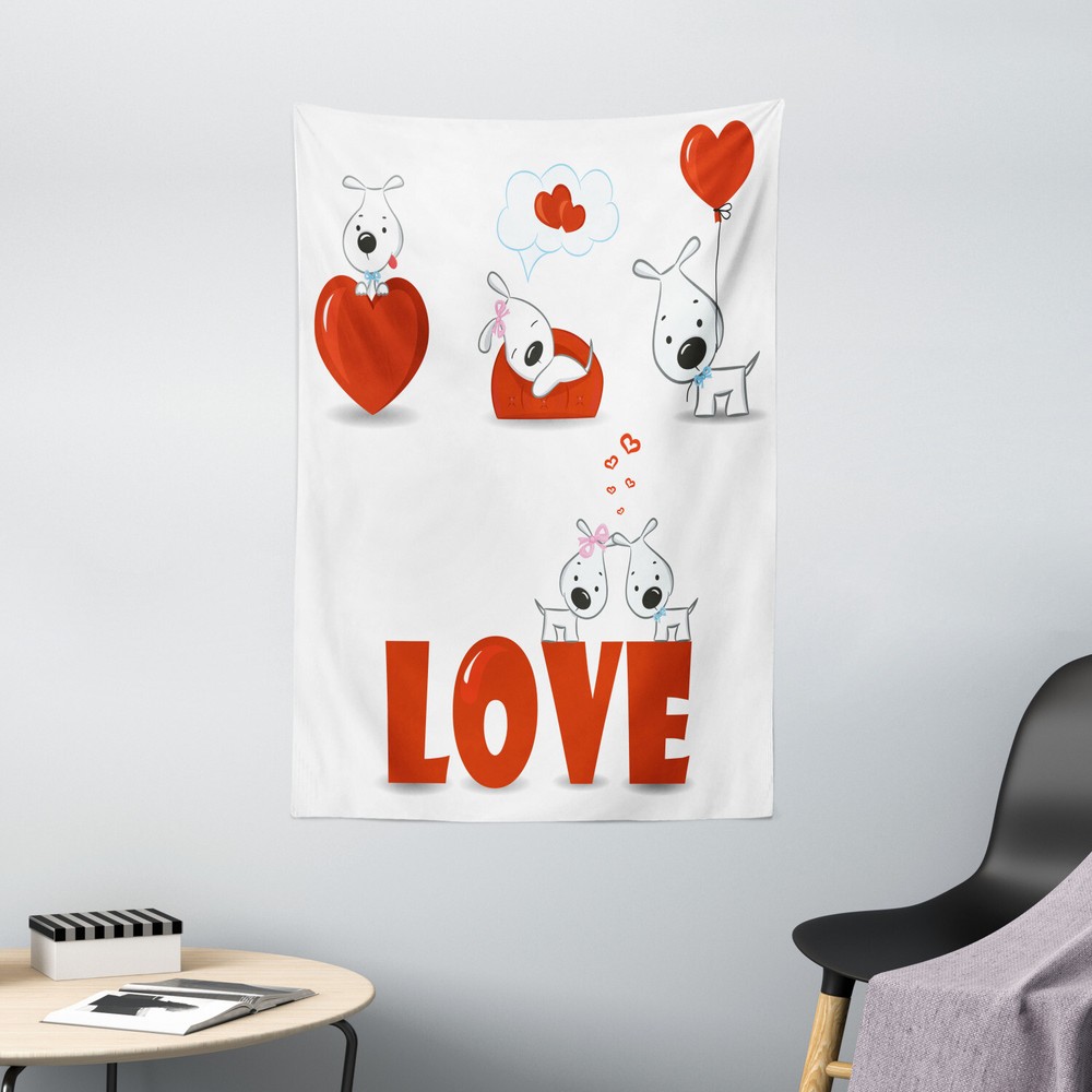 Valentines Day Tapestry Puppy His Hers Print Wall Hanging Decor