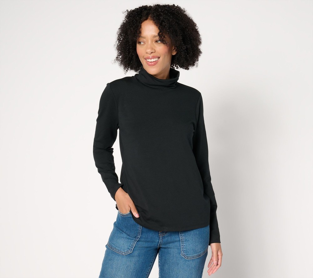 Isaac Mizrahi Live! Women's Top Plus Sz 2X Printed Long-Sleeve Black A667876