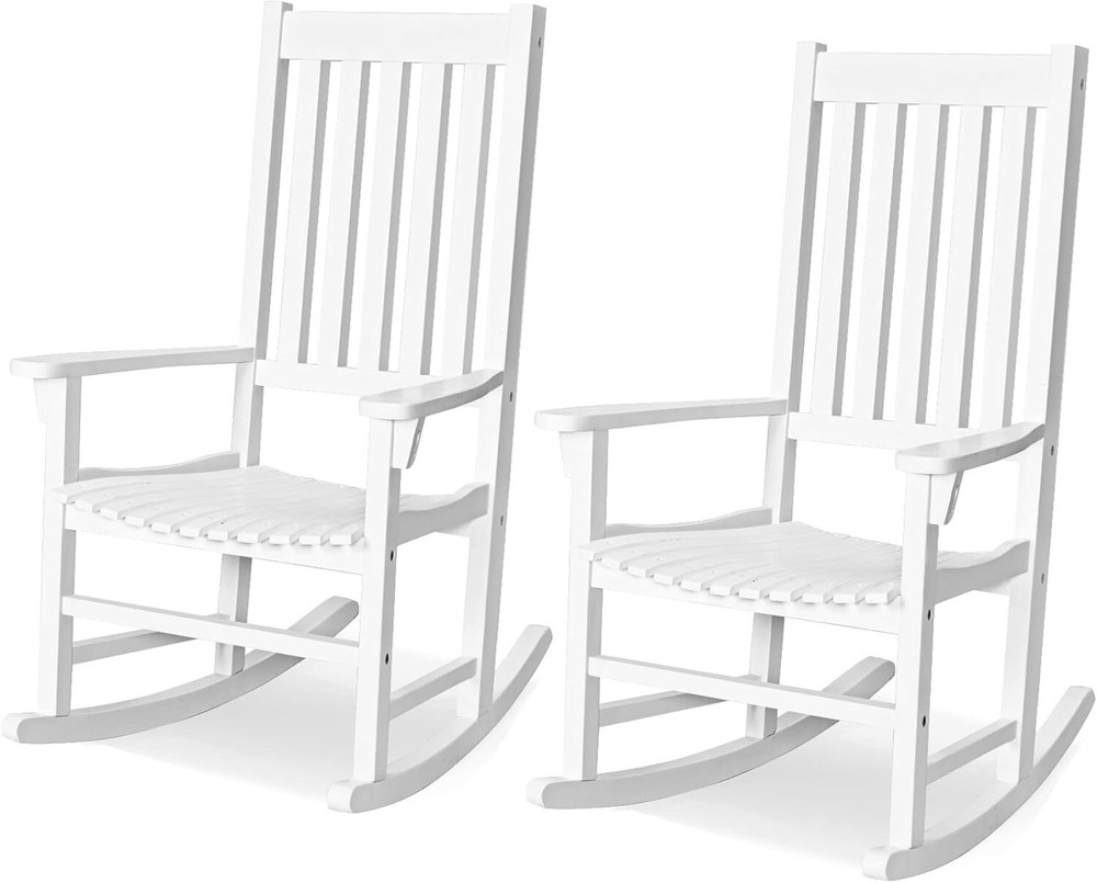 Acacia Wood Rocking Chair Set with High Back for Porch or Patio-image