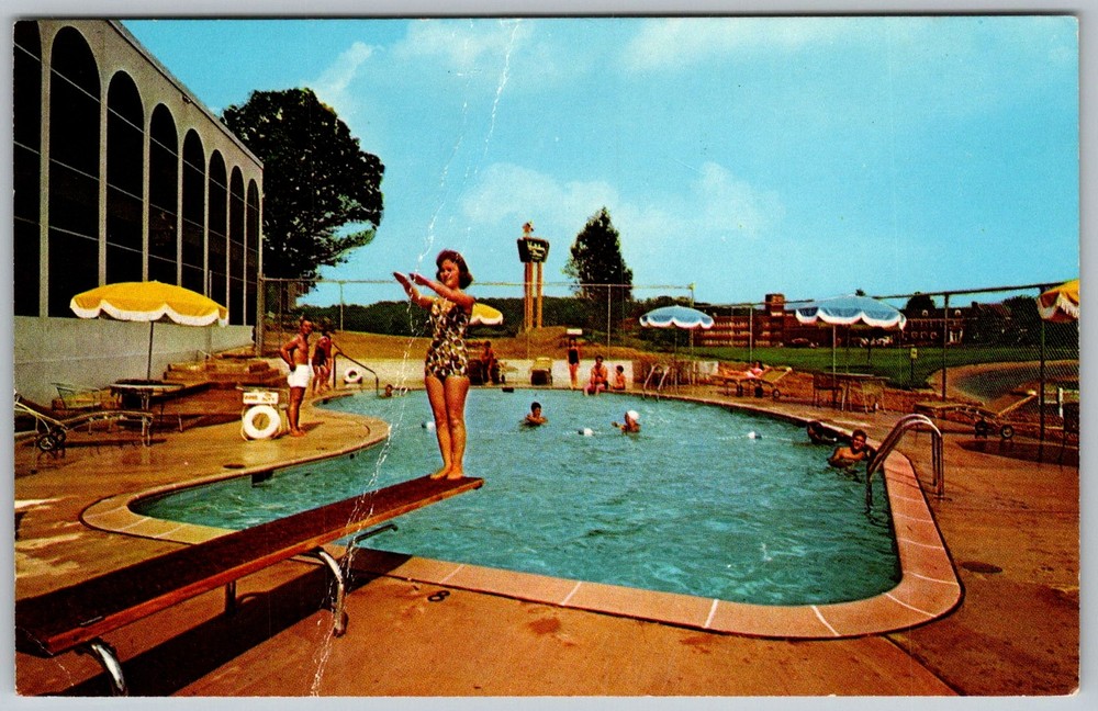 Vtg Postcard Holiday Inn Swimming Pool Arlington, VA 1960s