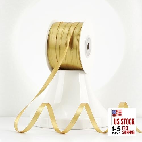 Ribbon 1/4 Inch Lux Double Faced Satin 100 Yards Spool Thin 1/4 inch Gold