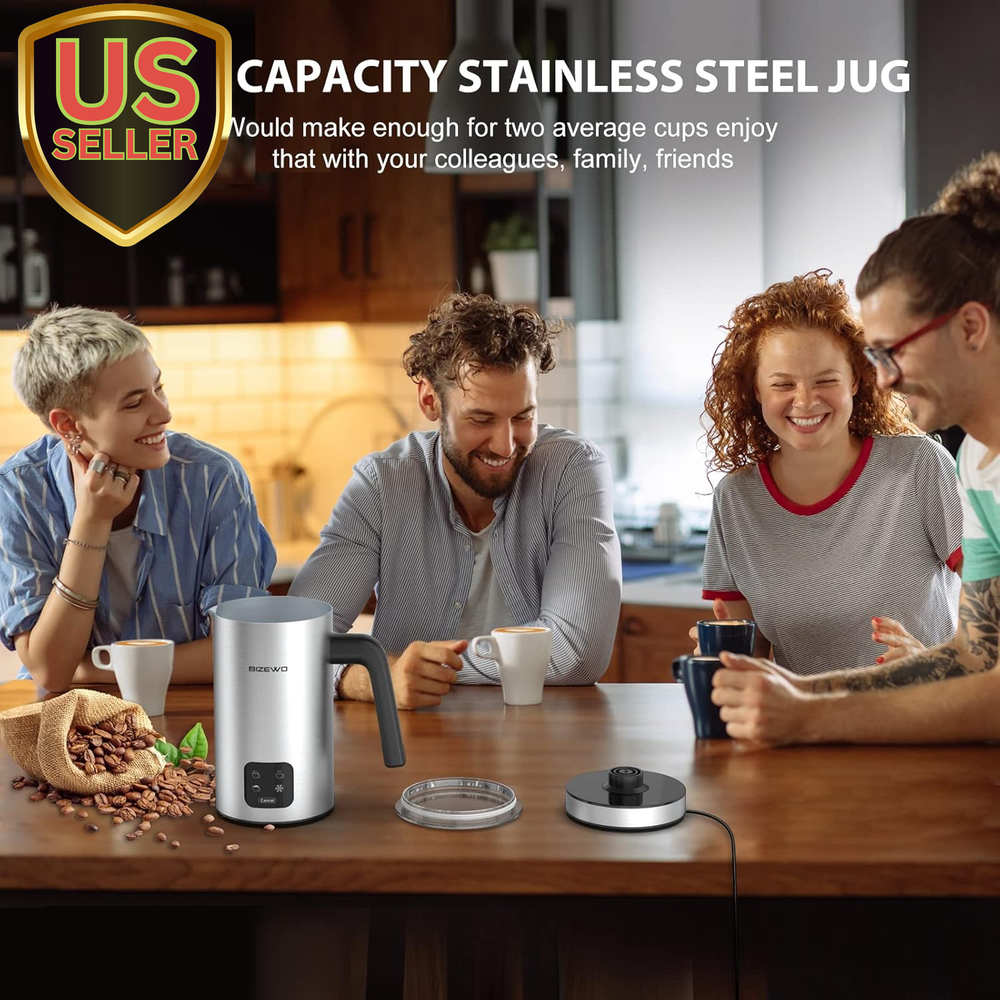 Electric Milk Frother for Hot & Cold Drinks, 4-in-1 Automatic Steamer with Warming Function