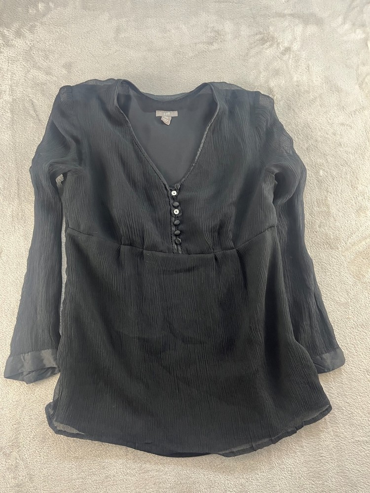 J Jill Blouse Womens X-Small Black Sheer Career Long Sleeve V-Neck Business