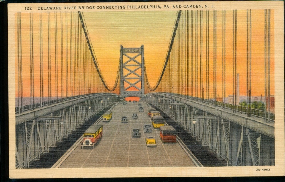 Delaware River Bridge Connecting Philadelphia Pa and Camden NJ Postcard