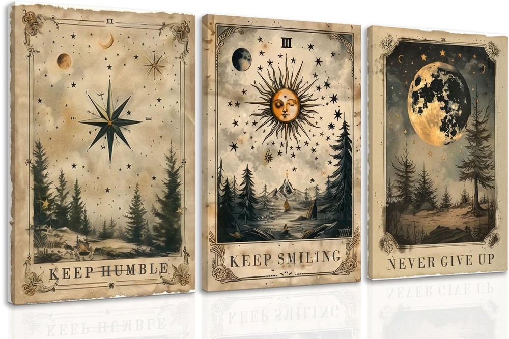 3 Pieces Gothic Vintage Celestial Canvas Wall Art, Vintage Tarot Canvas Wall ...