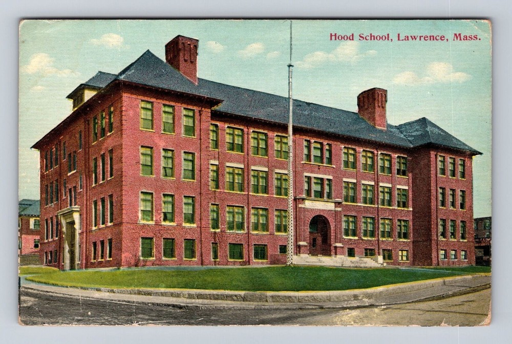 Lawrence MA-Massachusetts, Hood School, Antique Vintage Souvenir Postcard