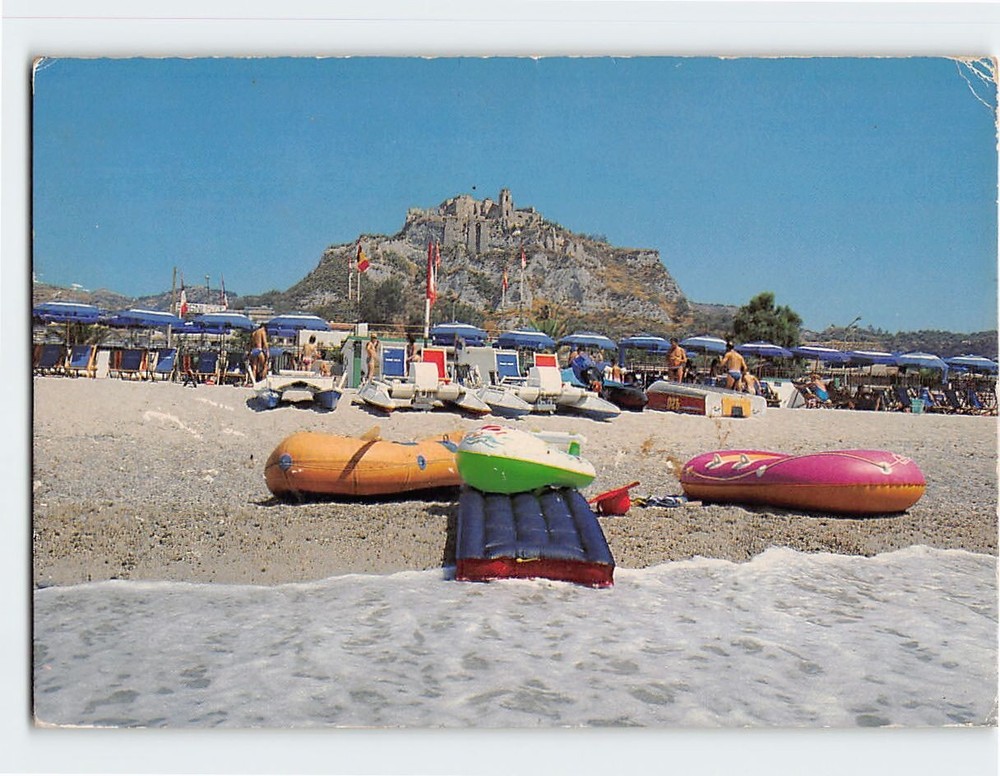 Postcard Castle seen from the beach Roccella Jonica Italy