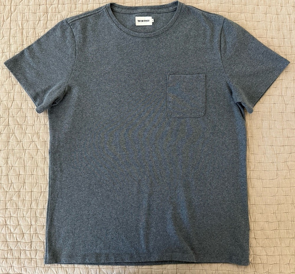 TAYLOR STITCH Heather Steel Blue/Gray Short Sleeve Pocket Shirt SZ 42