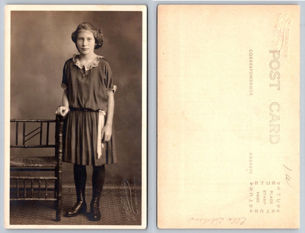 Vintage RPPC Young Girl Portrait Fashion Artura Postcard c. 1910s