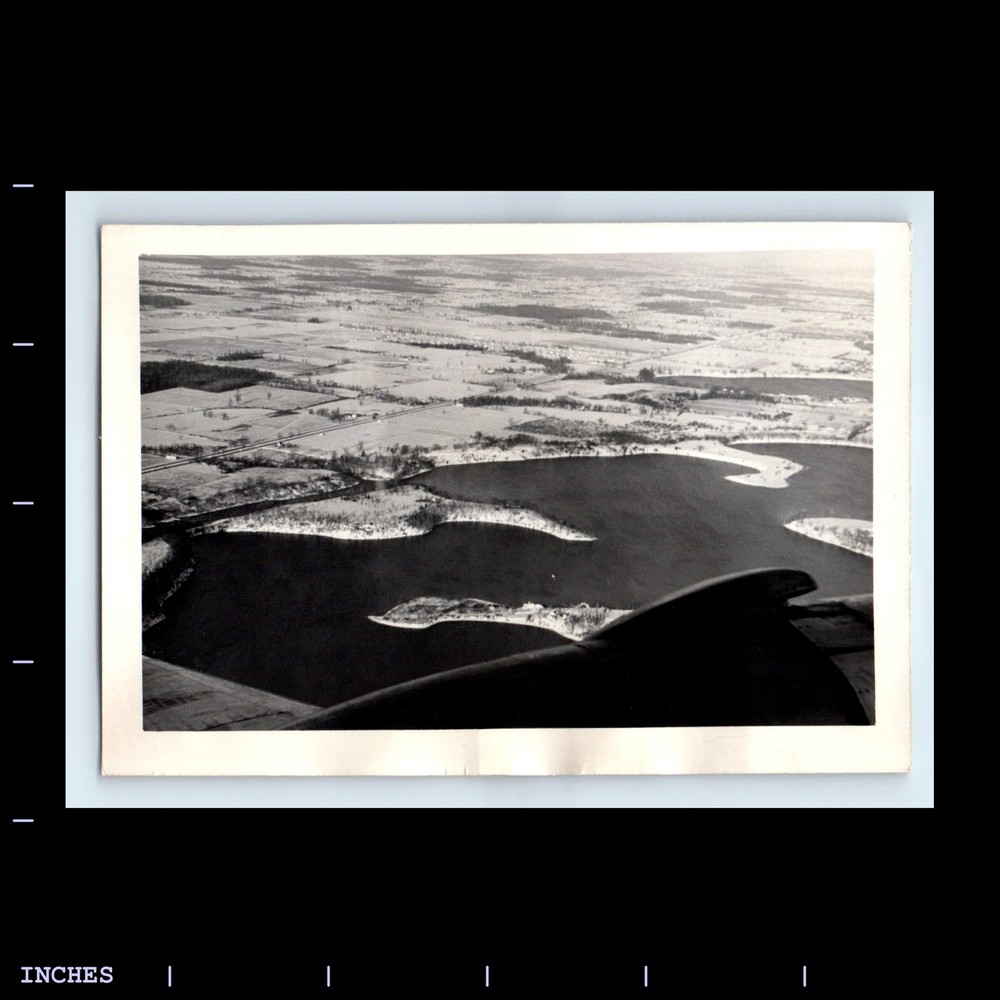 Vintage Photo ABSTRACT AERIAL BIRDSEYE VIEW PLANE ENGINE LAKE AIRPLANE