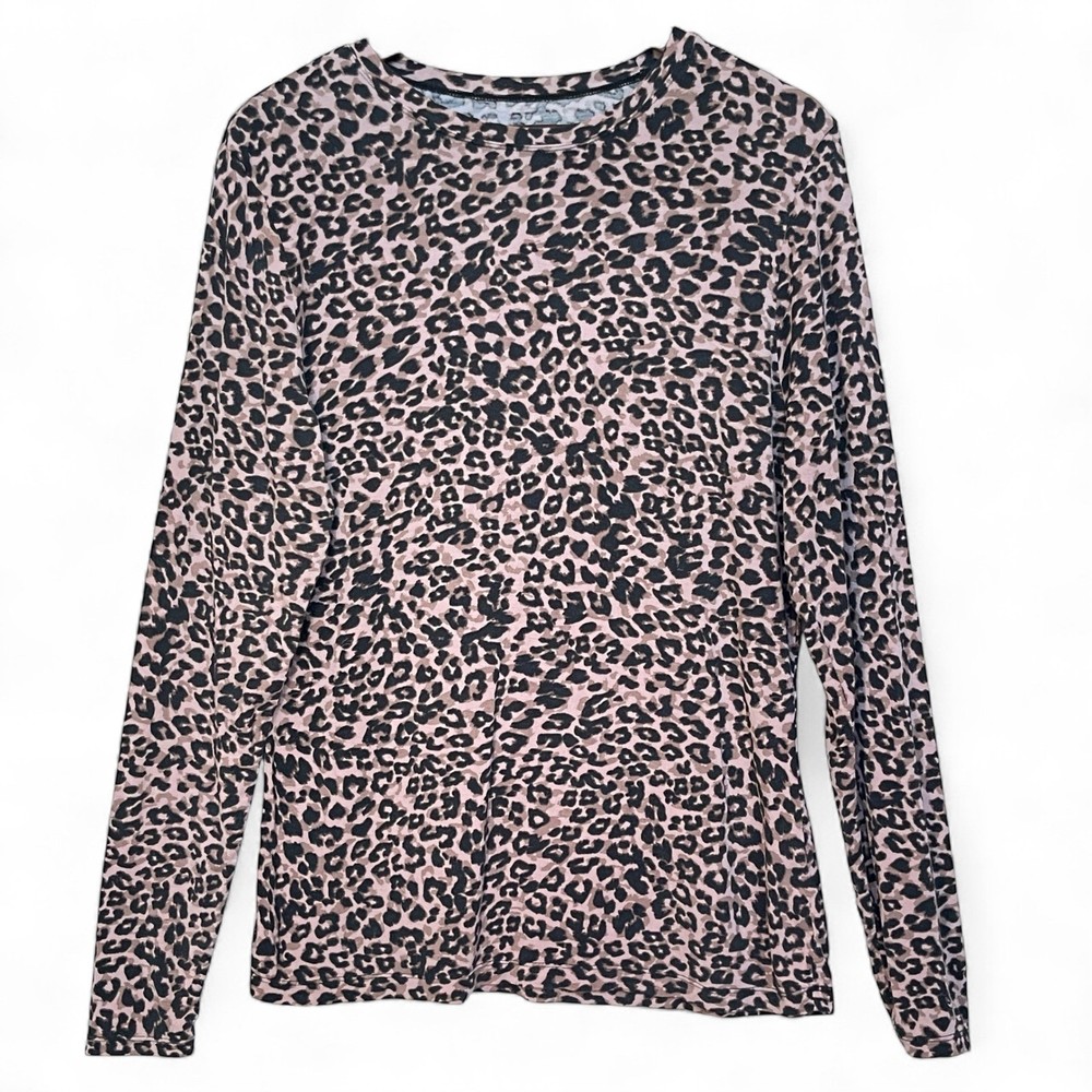 Cuddl Duds Womens XL Leopard Print Softwear with Stretch Long Sleeve Crew Top