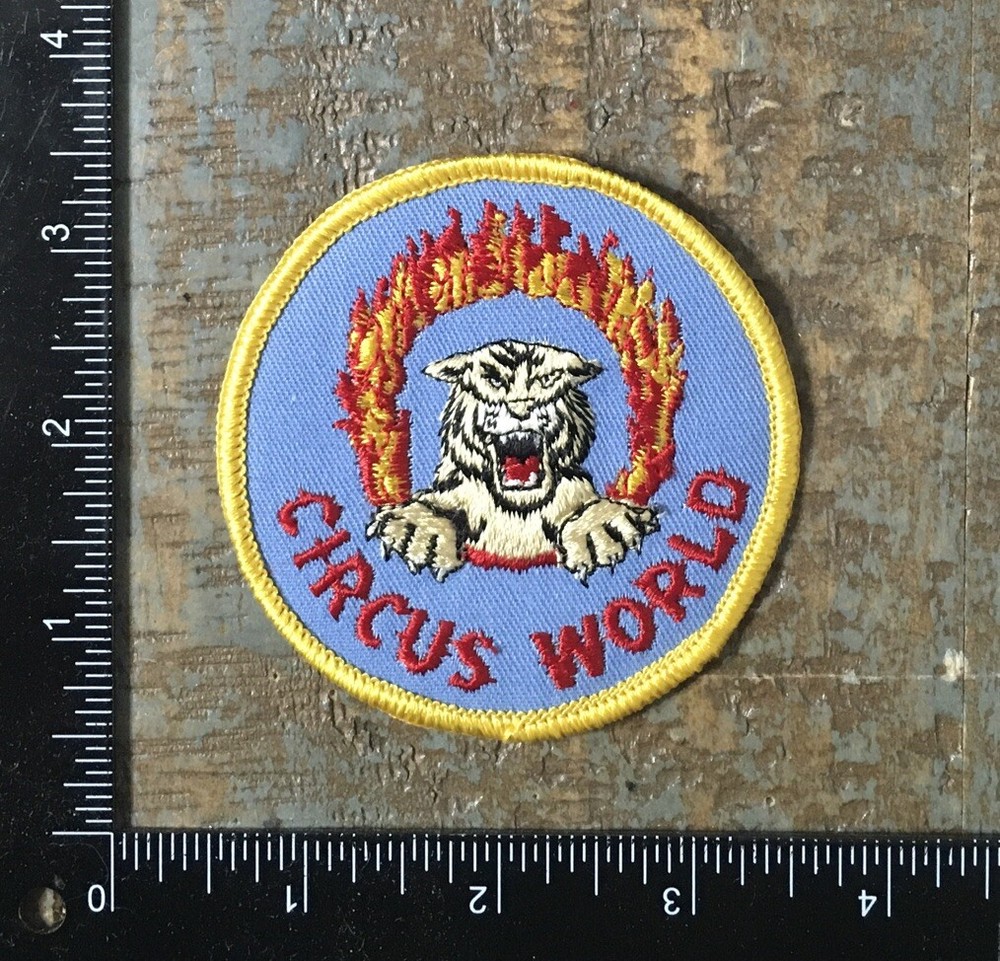 Vintage CIRCUS WORLD Tiger Fire Baraboo Wisconsin Travel Souvenir Iron-On Patch