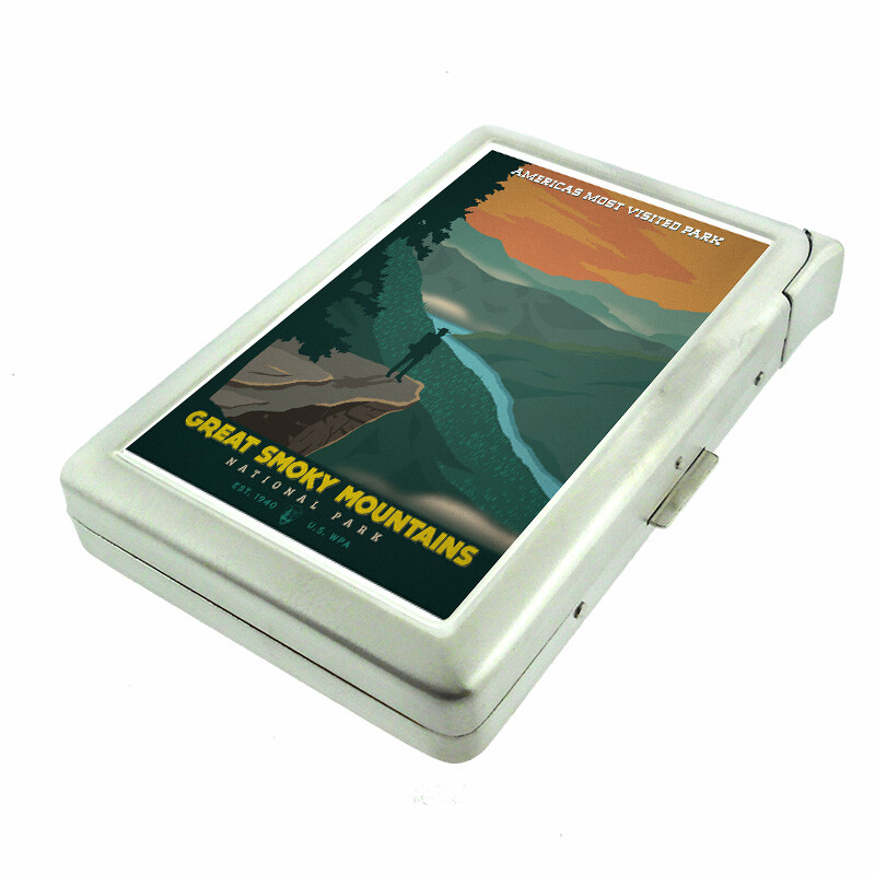 Smoky Mountains Em1 100's Size Cigarette Case with Built in Lighter Wallet