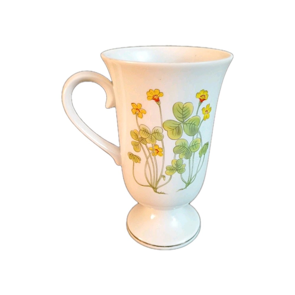 Vintage Clover Design Ceramic Coffee Mug Tea Cup With Pedestal Base 1970's