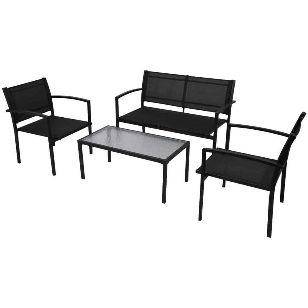 NNEVL 4 Piece Garden Lounge Set Textilene Black