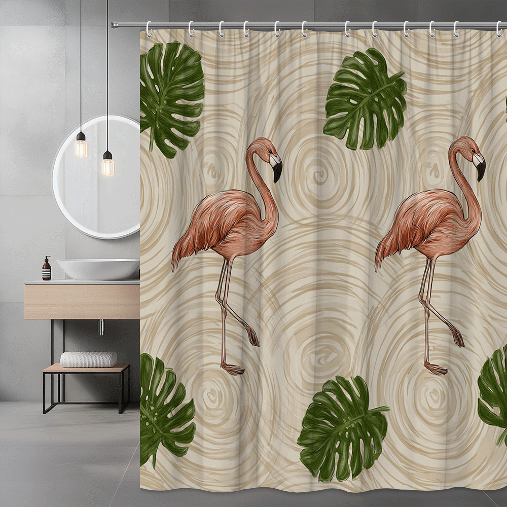 Flamingo Palm Leaf Shower Curtain Tropical Print