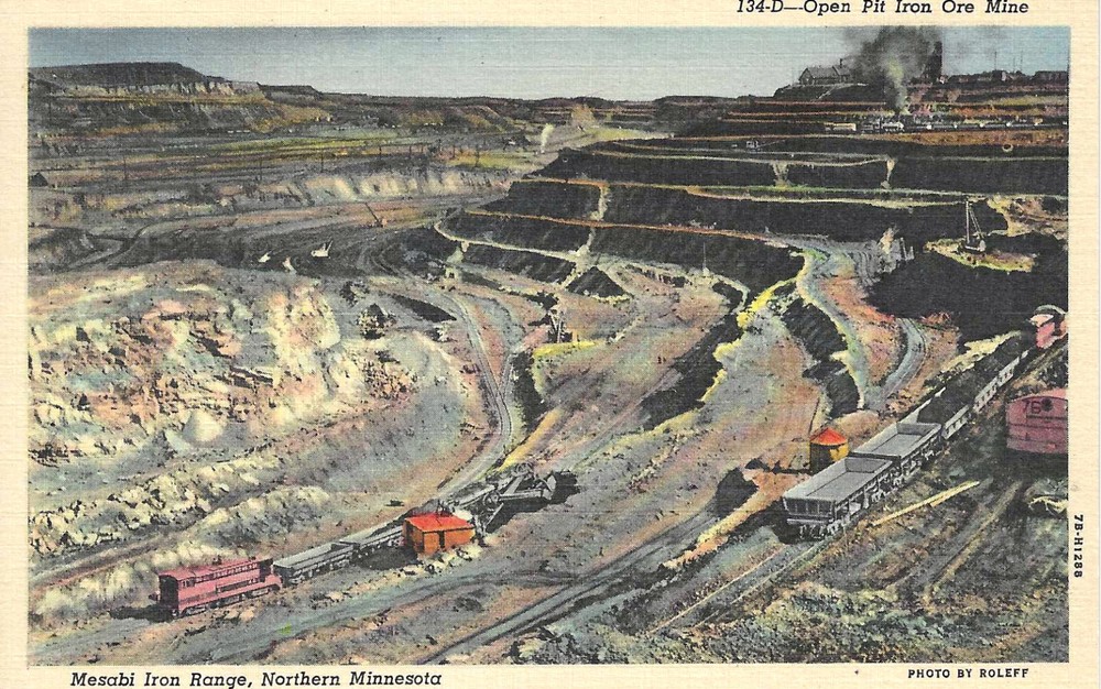 Hibbing MN Minnesota Mesabi Iron Range Open Pit Iron Ore Mine UNP Postcard