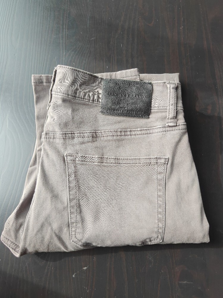 Lucky Brand Jeans Mens 30x32 Gray 121 Slim Straight Stretch Sateen Pants Taupe