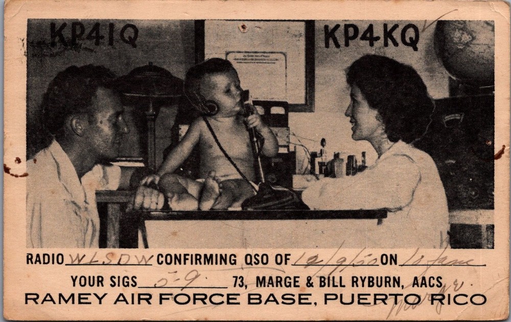 1960 Ramey Air Force Base Puerto Rico Ham Radio QSL Postcard Baby KP4KQ WLSDW