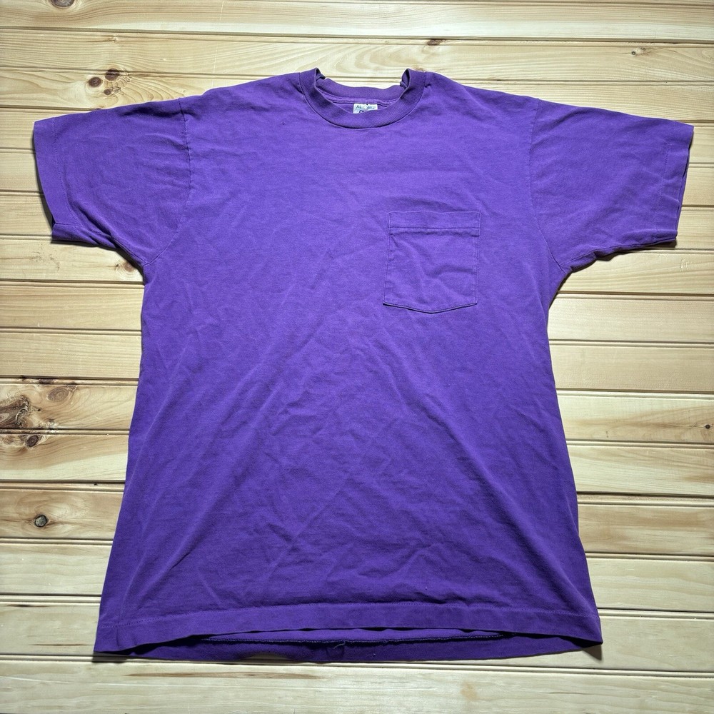 Vintage 90s BVD Purple Pocket T Blank Single Stitch Shirt Size XL USA