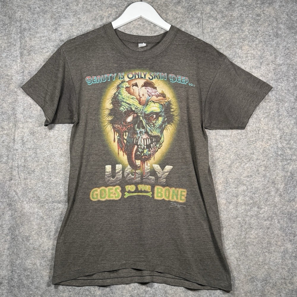 Vintage 90s Ugly Goes To The Bone 3D Emblem STYLE Graphic T Shirt Mens Size M