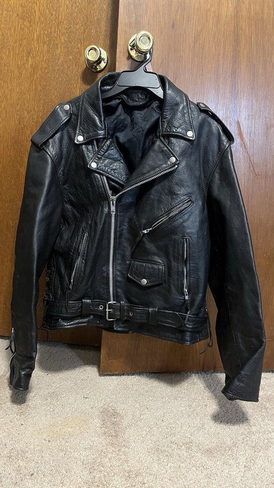 Vintage 90s Leather Motorcycle Jacket 46 DoubleRider Black Fit Large