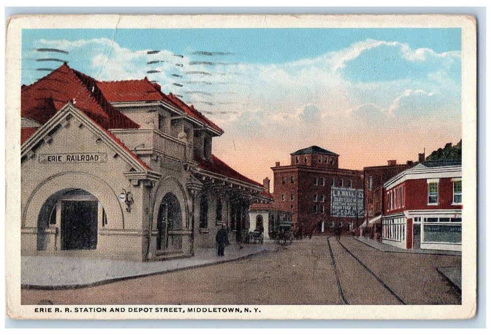 1922 Erie Railroad Station and Depot Street Middletown New York NY Postcard