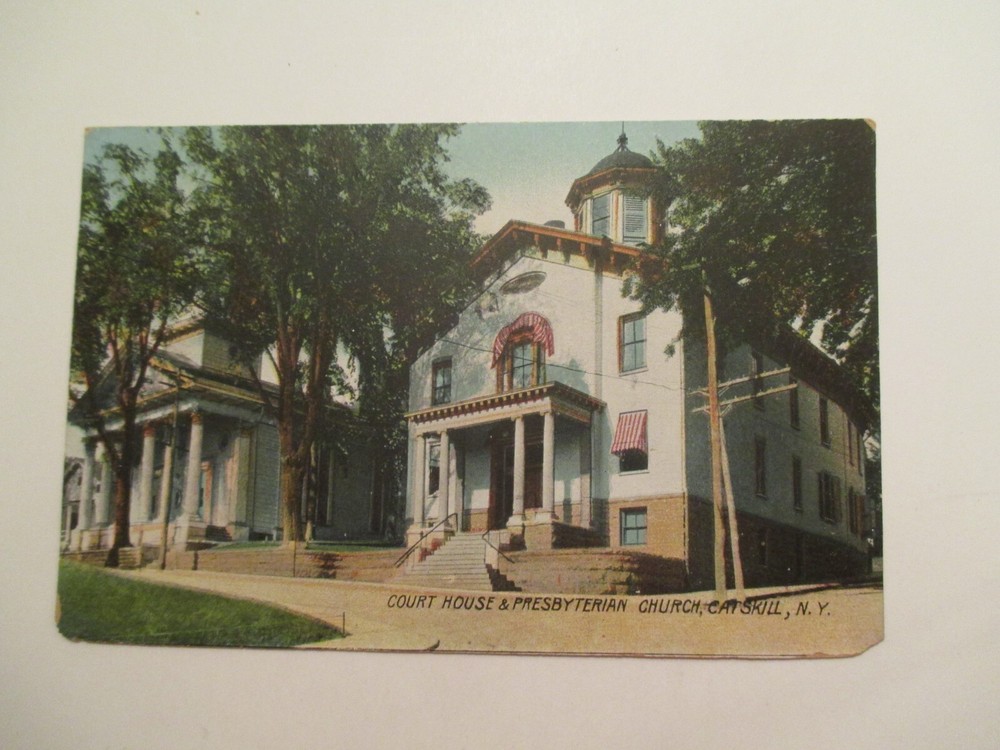 Catskill New York Postcard Court House & Presbyterian church 1910 NY
