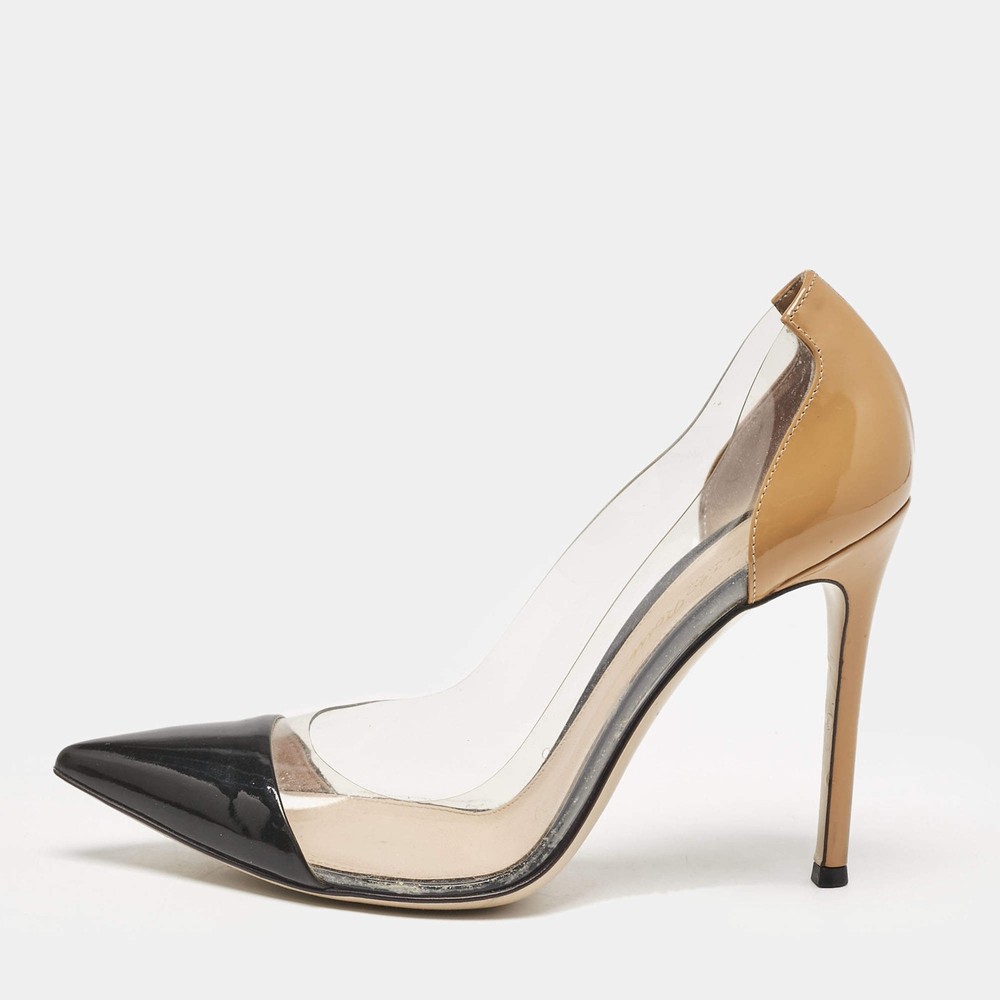 Gianvito Rossi BlackBrown Patent Leather and PVC Plexi Pumps Size 38