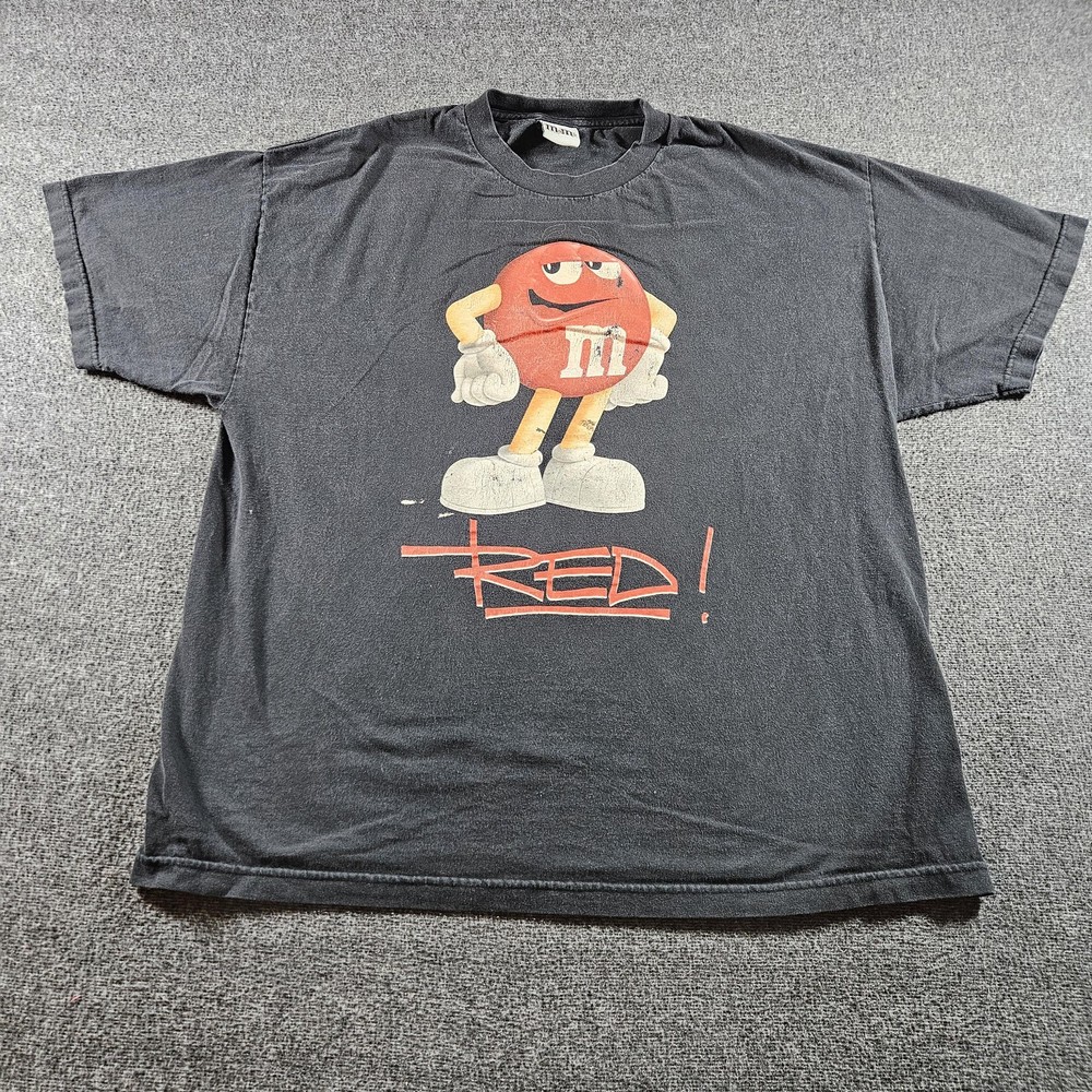 M&M's Shirt Mens 2XL Black Red Character Graphic Tee Candy Advertising