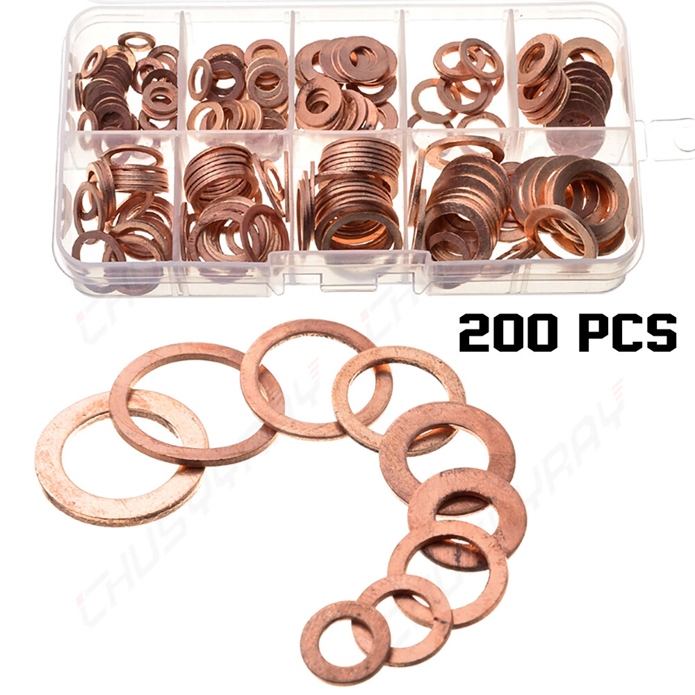 200Pcs 9 Sizes Car Engine Oil Drain Plug Copper Crush Washer Seal O-Ring Gaskets
