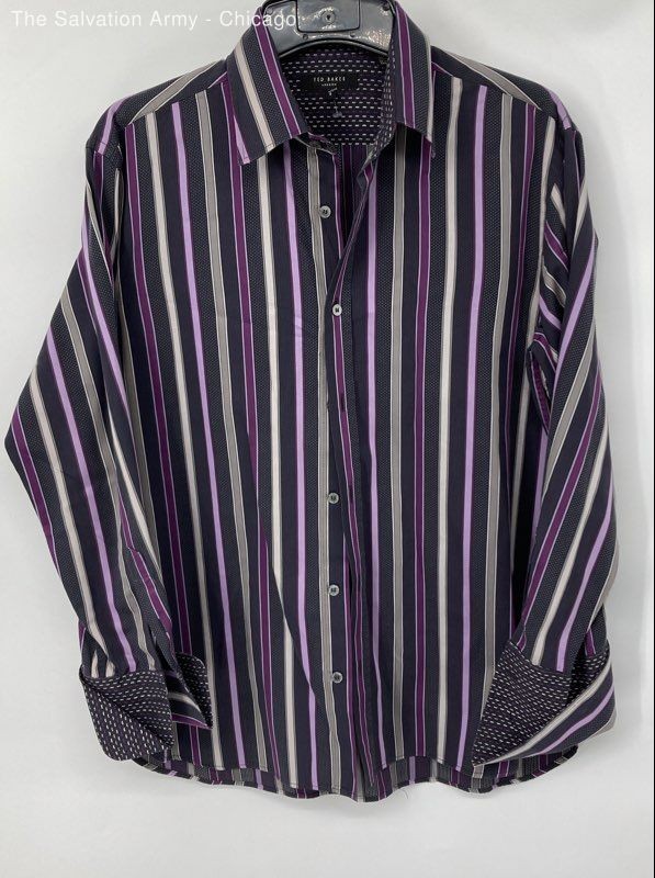 Ted Baker Mens Multicolor Striped Long Sleeve Collared Button-Up Shirt Size 4
