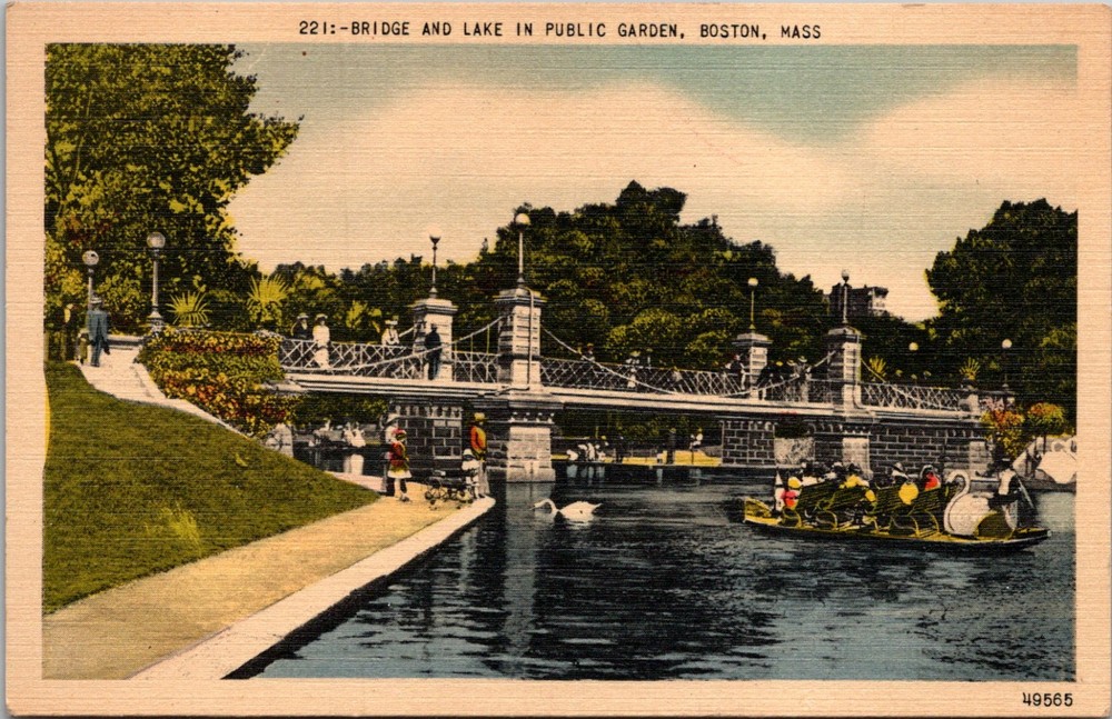 Bridge & Lake Public Garden Boston Massachusetts MA Postcard
