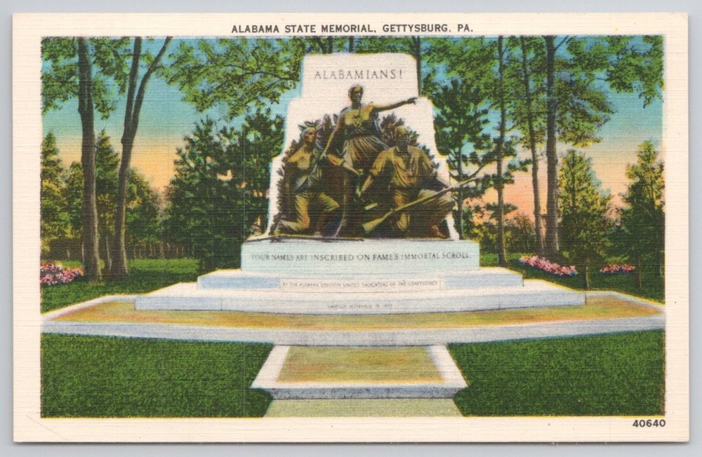 Alabama Memorial Gettysburg PA Linen Postcard Little Round Top 1930s