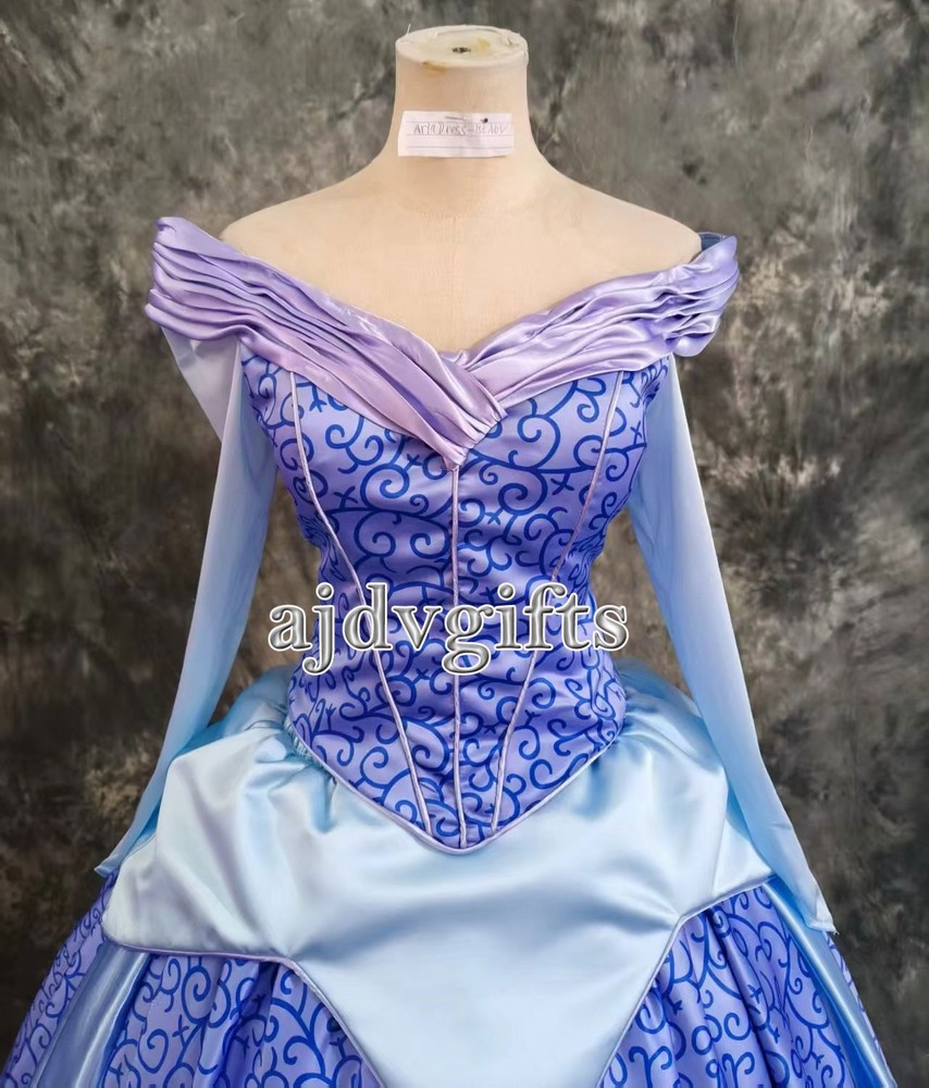 Princess Aurora Blue Pink Dress Cosplay Costume for Women Girls Kids