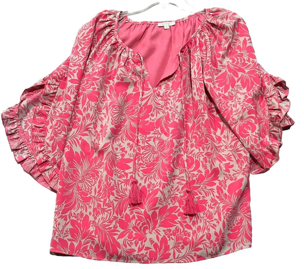 JADE Melody Tam pink floral blouse 3/4 Sleeve size M Excellent Beautiful