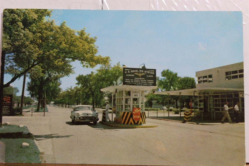 Illinois IL Glenview US Naval Air Station Main Gate Headquarters Postcard Old PC