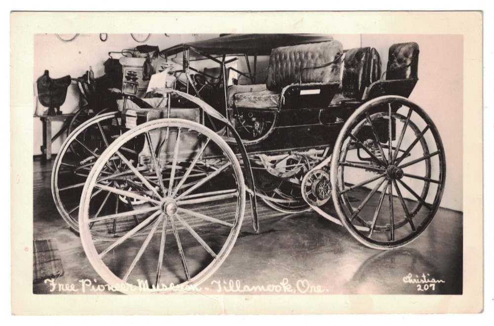 Vintage 1953 Rppc Real Photo Free Pioneer Museum Old Wagon Tillamook Oregon
