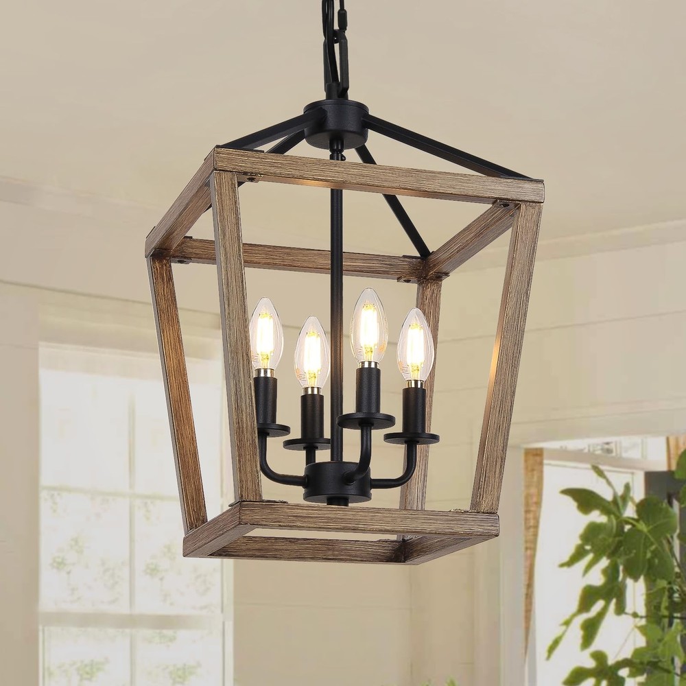 4 Light Farmhouse Chandelier, Rustic Ceiling Light Lantern Light Fixture with...