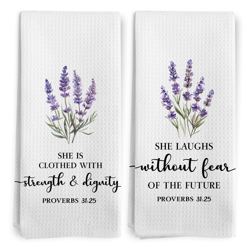 Christian Floral Kitchen Towels, Proverbs 31 Bible Verse Lavender Flower Kitc...