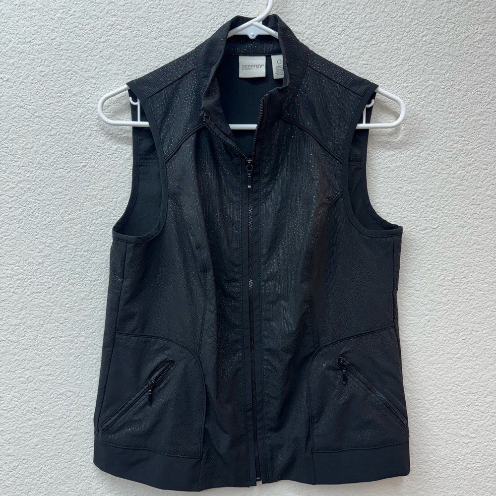 Chico's Zenergy Vest Women's Size S Black Metallic Zip Up Activewear