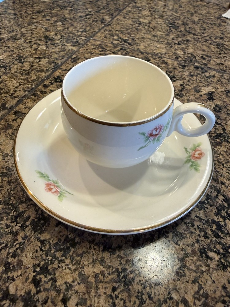 Vintage Homer Laughlin Eggshell Rose Tea Cup & Saucer J46N5 USA