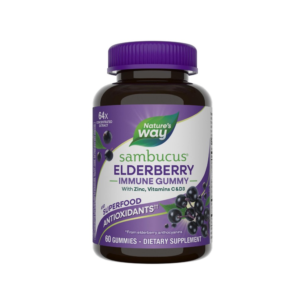 Nature’s Way Sambucus Elderberry Immune Support Gummies 60 Count (Pack of 1)