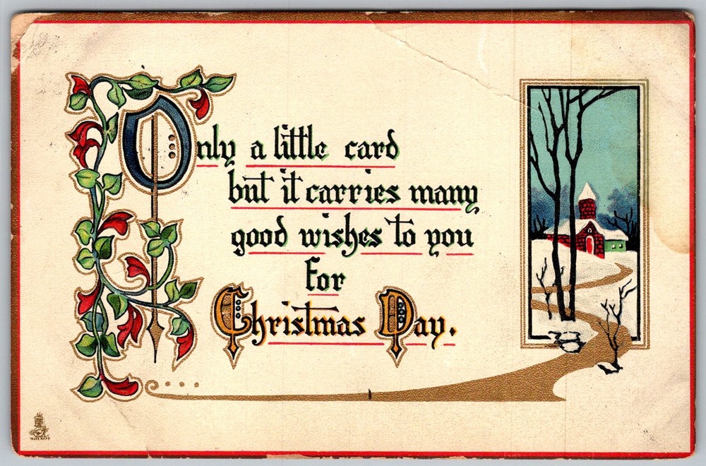 Antique Postcard Christmas Greeting Church 1910s