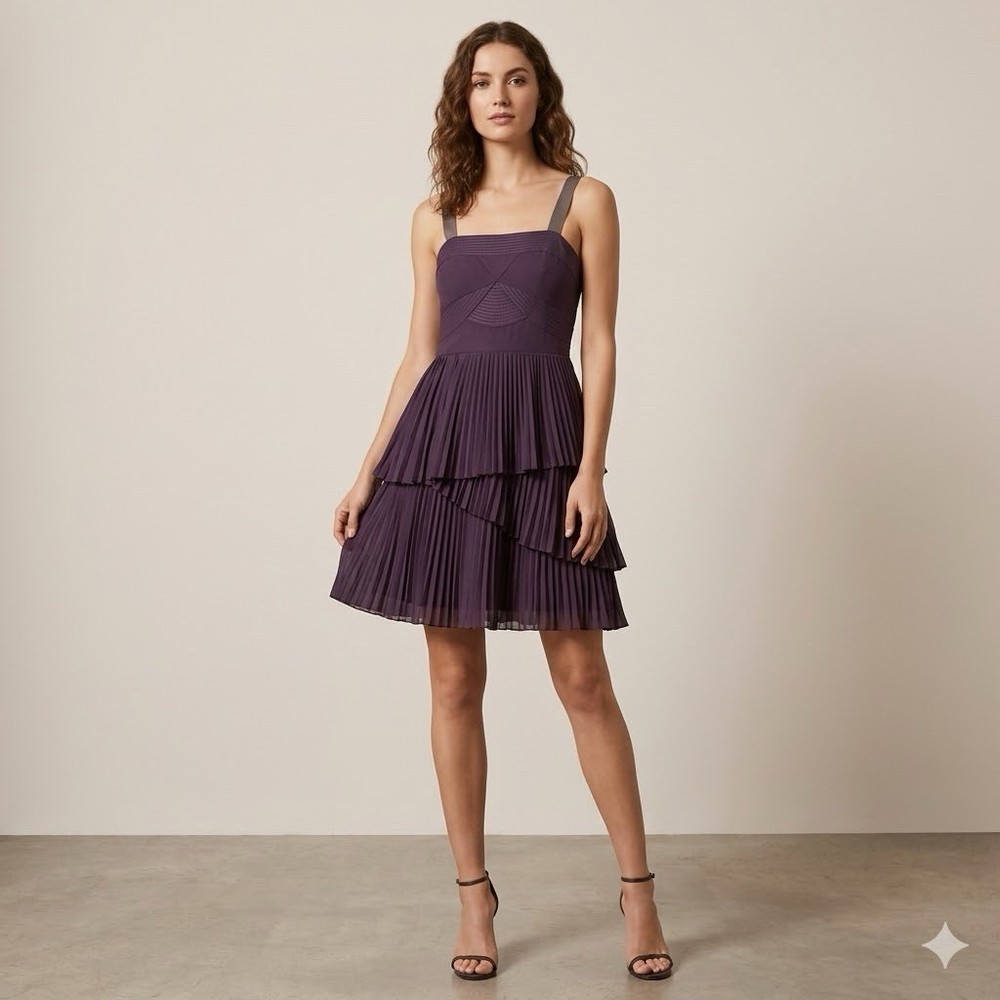 Vera Wang Cocktail Dress Lavender Label Size 6 Short Pleated Party Dress