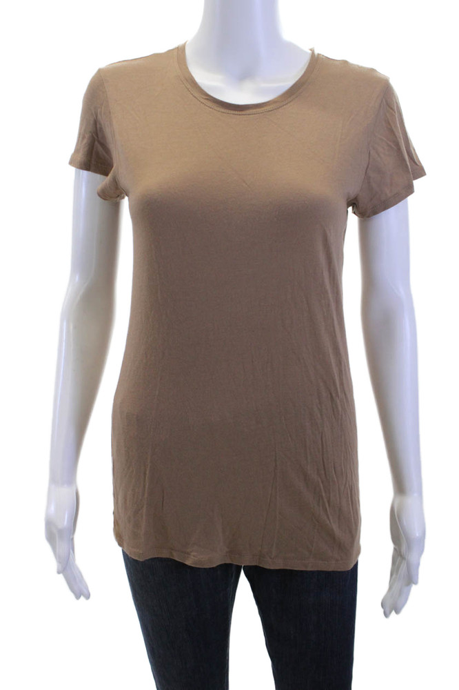 Vince Women Basic Brown Cotton Blend Crew Neck Short Sleeve T-Shirt Size SFree Shipping in US $100+ Orders | $6.95 Orders Below